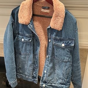 Pilcro Blue Jean Jacket with Tan Sherpa Collar